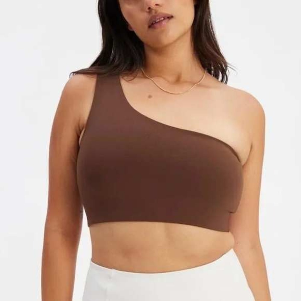 Girlfriend Collective Bianca One Shoulder Bra Size XXL Cafe Brown Crop Top